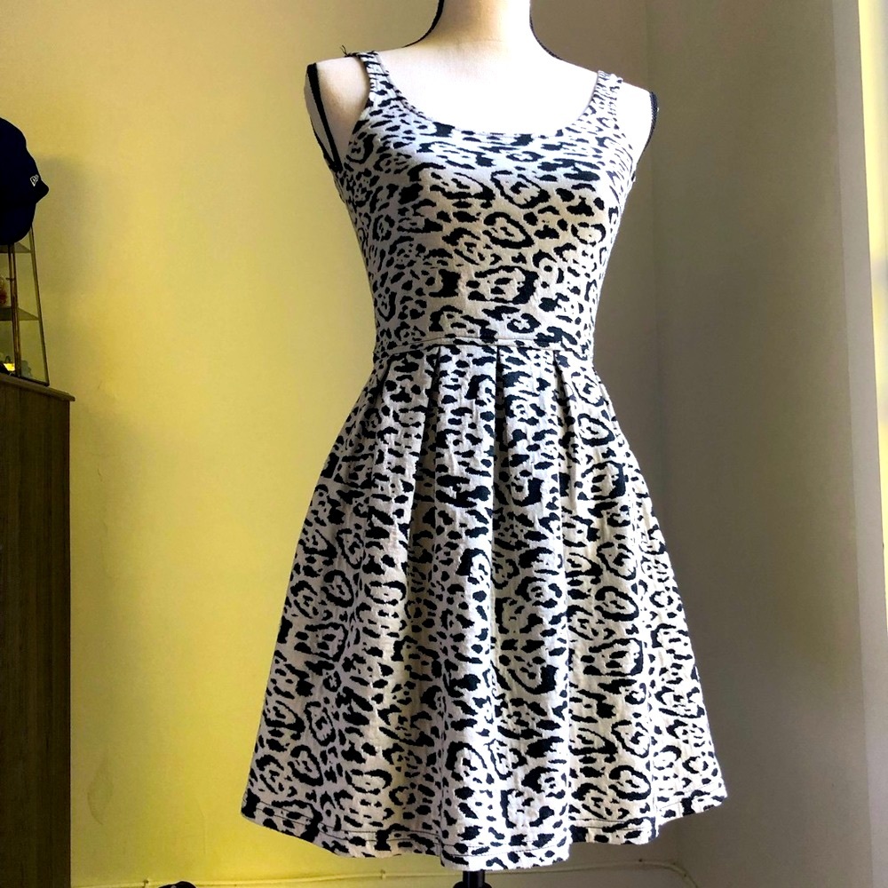AQUA Leopard Print Fit & Flare Mini Dress XS
